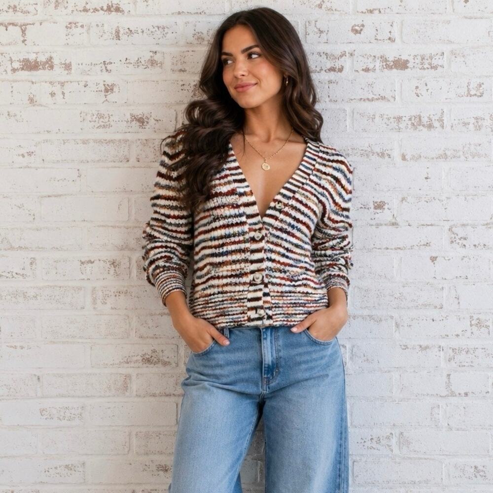 Veronica Beard Striped Dolra Cardigan Sweater Women’s Size Medium Wool Luxury